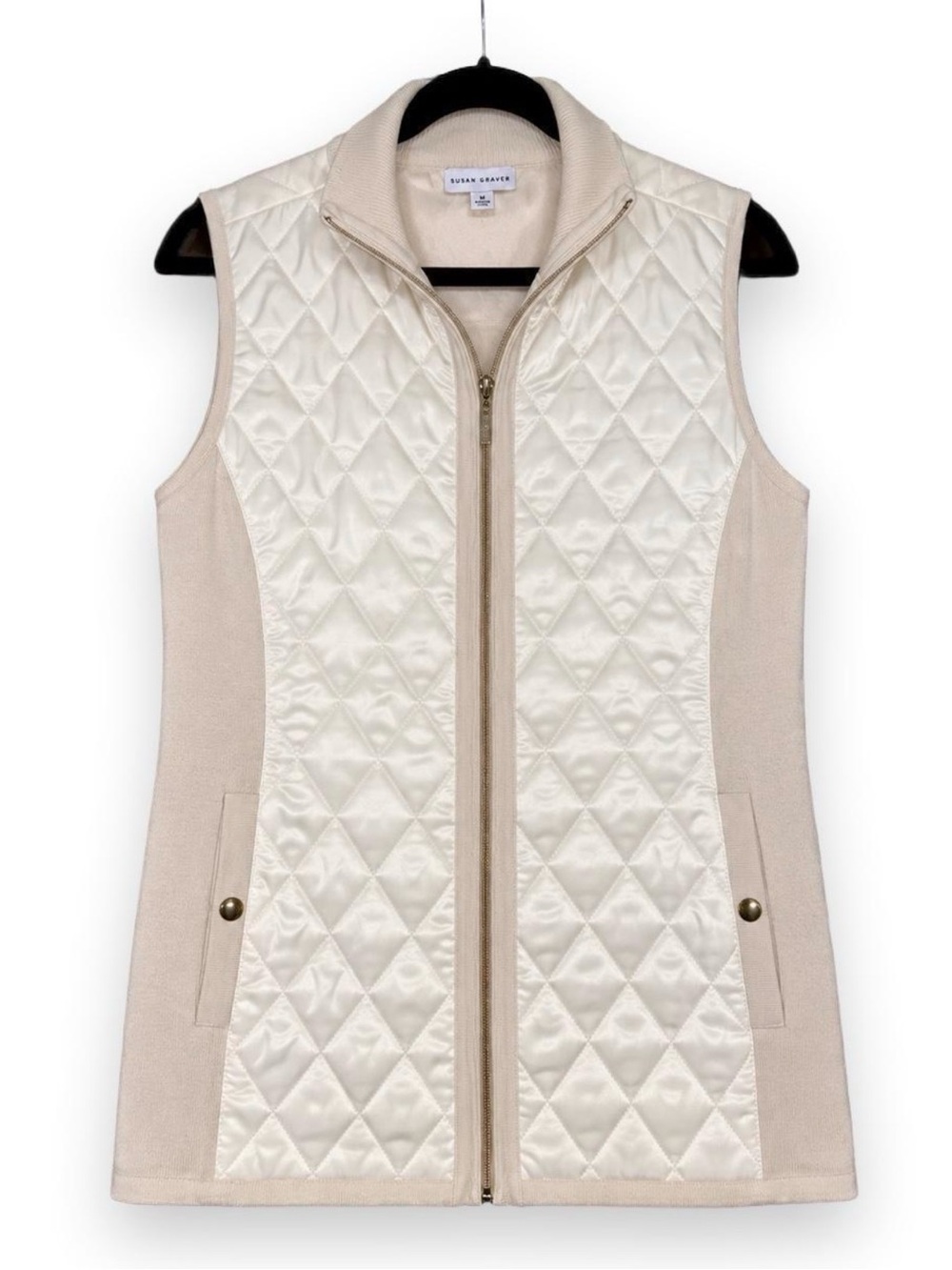 Susan Graver Women’s 2X Cream Quilted Knit Full Zip Vest